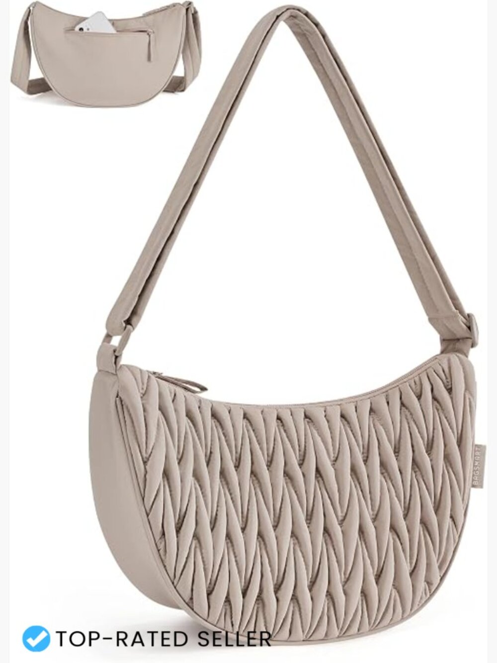 Quilted Crossbody Hobo Bag Trendy Casual Adjustable Strap Inner Pockets